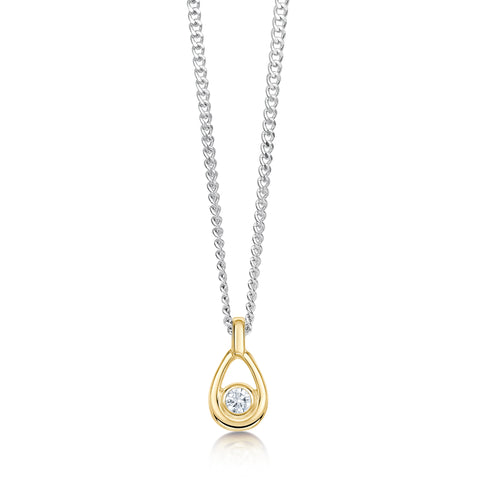 Arctic Stream Diamond Petite Droplet Pendant in Silver & 9ct Yellow Gold by Sheila Fleet Jewellery