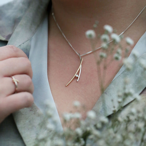 Kiss Diamond Pendant in Silver & 9ct Yellow Gold by Sheila Fleet Jewellery