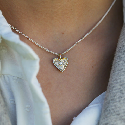 Secret Hearts Enamel Diamond Dress Pendant in Silver & 9ct Yellow Gold by Sheila Fleet Jewellery
