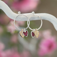 Secret Hearts 2-heart Diamond Drop Earrings with 9ct Yellow Gold & Passion Pink Enamel
