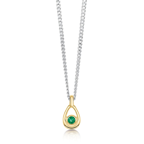 Emerald Birthstone Petite Droplet Pendant in Silver & 9ct Yellow Gold by Sheila Fleet Jewellery