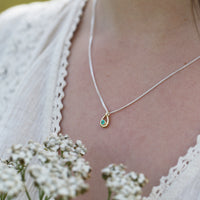 Emerald Birthstone Petite Droplet Pendant in Silver & 9ct Yellow Gold by Sheila Fleet Jewellery