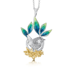 Wren 'Spring' Dress Pendant in Silver & 9ct Yellow Gold by Sheila Fleet Jewellery