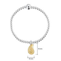 Paisley Leaf Silver Stretch Bracelet with 9ct Yellow Gold Charm by Sheila Fleet Jewellery