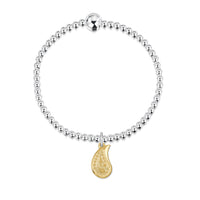 Paisley Leaf Silver Stretch Bracelet with 9ct Yellow Gold Charm by Sheila Fleet Jewellery