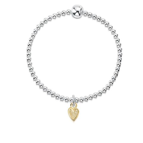 Secret Hearts Stretch Bracelet with 9ct Yellow Gold Charm by Sheila Fleet Jewellery