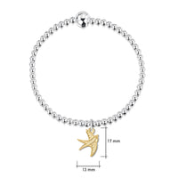 Swallows Silver Stretch Bracelet with 9ct Yellow Gold Charm by Sheila Fleet.com