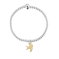 Swallows Silver Stretch Bracelet with 9ct Yellow Gold Charm by Sheila Fleet.com