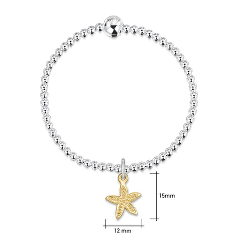 Starfish Silver Stretch Bracelet with 9ct Yellow Gold Small Charm by Sheila Fleet Jewellery