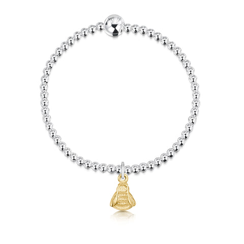 Bumblebee Silver Stretch Bracelet with 9ct Yellow Gold Charm by Sheila Fleet Jewellery