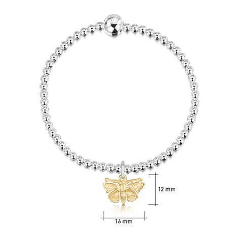 Red Admiral Silver Stretch Bracelet with 9ct Yellow Gold Charm by Sheila Fleet Jewellery