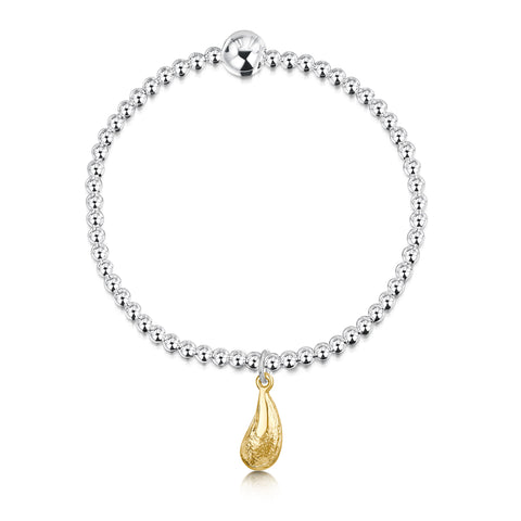 Mussel Silver Stretch Bracelet with 9ct Yellow Gold Charm by Sheila Fleet Jewellery