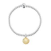 Scallop Silver Stretch Bracelet with 9ct Yellow Gold Small Charm by Sheila Fleet Jewellery