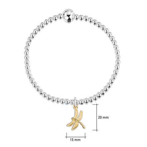 Dragonfly Silver Stretch Bracelet with 9ct Yellow Gold Charm by Sheila Fleet Jewellery