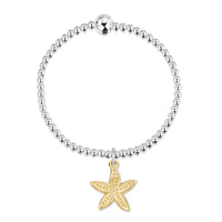 Starfish Silver Stretch Bracelet with 9ct Yellow Gold Large Charm by Sheila Fleet Jewellery