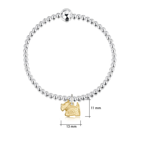 Scottie Dog Silver Stretch Bracelet with 9ct Yellow Gold Charm by Sheila Fleet Jewellery
