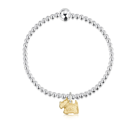 Scottie Dog Silver Stretch Bracelet with 9ct Yellow Gold Charm by Sheila Fleet Jewellery