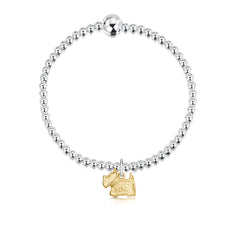 Scottie Dog Silver Stretch Bracelet with 9ct Yellow Gold Charm by Sheila Fleet Jewellery