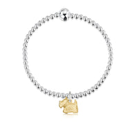 Scottie Dog Silver Stretch Bracelet with 9ct Yellow Gold Charm by Sheila Fleet Jewellery