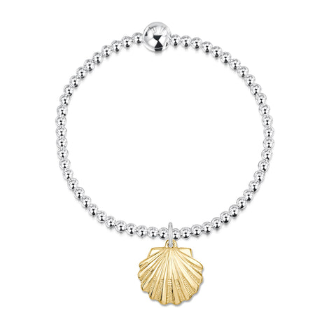 Scallop Silver Stretch Bracelet with 9ct Yellow Gold Large Charm by Sheila Fleet Jewellery