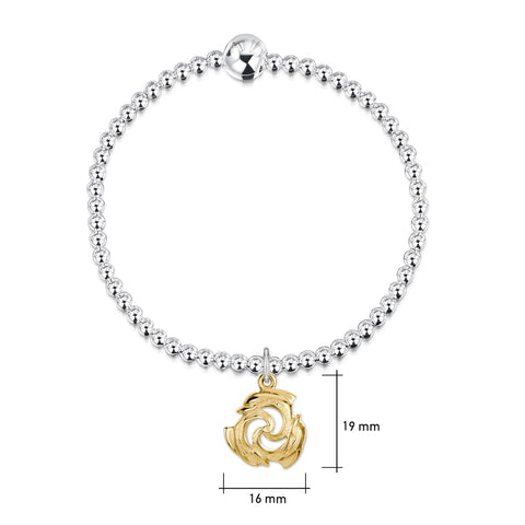 Dolphin Silver Stretch Bracelet with 9ct Yellow Gold Trio Charm by Sheila Fleet Jewellery