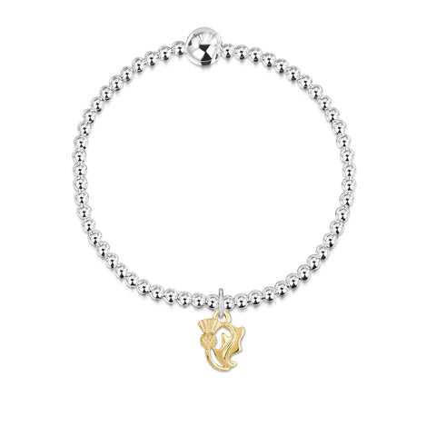Thistle Silver Stretch Bracelet with 9ct Yellow Gold Small Charm by Sheila Fleet Jewellery