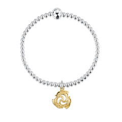 Dolphin Silver Stretch Bracelet with 9ct Yellow Gold Trio Charm by Sheila Fleet Jewellery