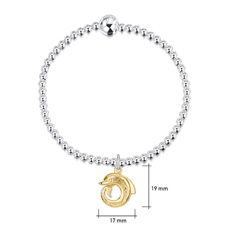 Dolphin Silver Stretch Bracelet with 9ct Yellow Gold Curl Charm by Sheila Fleet Jewellewery