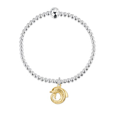 Dolphin Silver Stretch Bracelet with 9ct Yellow Gold Curl Charm by Sheila Fleet Jewellewery