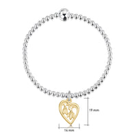 Snowdrop Silver Stretch Bracelet with 9ct Yellow Gold Heart Charm by Sheila Fleet Jewellery