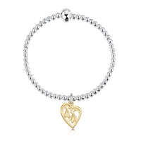 Snowdrop Silver Stretch Bracelet with 9ct Yellow Gold Heart Charm by Sheila Fleet Jewellery