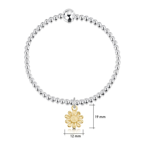 Daisies at Dawn Silver Stretch Bracelet with 9ct Yellow Gold Charm by Sheila Fleet Jewellery