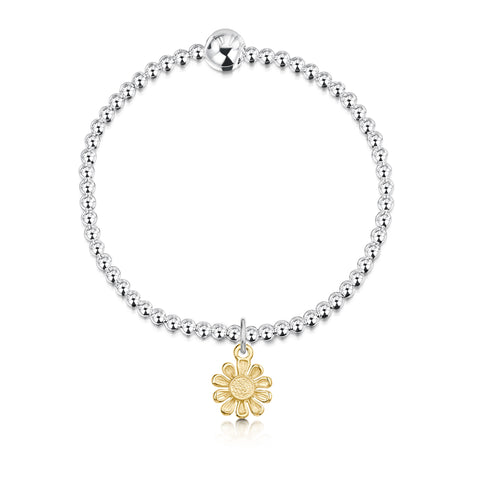 Daisies at Dawn Silver Stretch Bracelet with 9ct Yellow Gold Charm by Sheila Fleet Jewellery