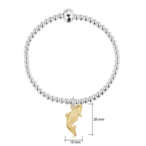 Salmon Silver Stretch Bracelet with 9ct Yellow Gold Charm by Sheila Fleet Jewellery