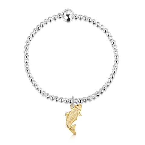 Salmon Silver Stretch Bracelet with 9ct Yellow Gold Charm by Sheila Fleet Jewellery
