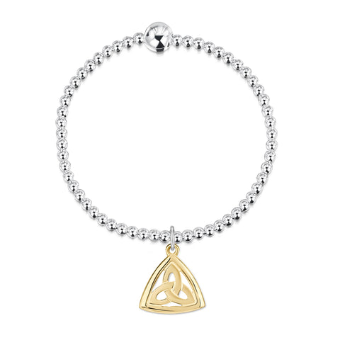 Book of Kells Silver Stretch Bracelet with 9ct Yellow Gold Large Charm