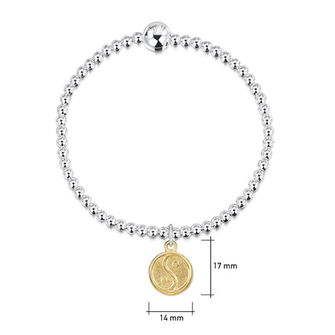 Yin Yang Silver Stretch Bracelet with 9ct Yellow Gold Large Charm by Sheila Fleet Jewellery