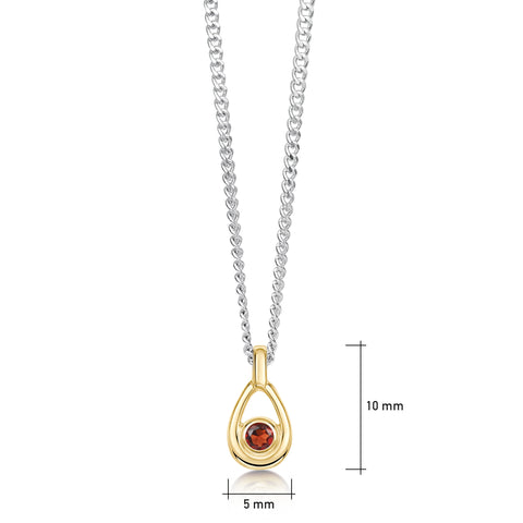 Garnet Birthstone Petite Droplet Pendant in Silver & 9ct Yellow Gold by Sheila Fleet Jewellery