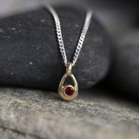 Garnet Birthstone Petite Droplet Pendant in Silver & 9ct Yellow Gold by Sheila Fleet Jewellery