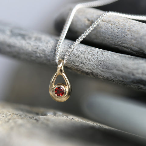 Garnet Birthstone Petite Droplet Pendant in Silver & 9ct Yellow Gold by Sheila Fleet Jewellery