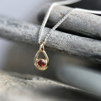 Garnet Birthstone Petite Droplet Pendant in Silver & 9ct Yellow Gold by Sheila Fleet Jewellery