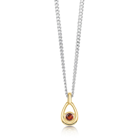 Garnet Birthstone Petite Droplet Pendant in Silver & 9ct Yellow Gold by Sheila Fleet Jewellery