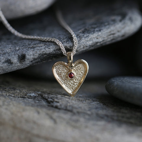 Secret Hearts Garnet Dress Pendant in Silver & 9ct Yellow Gold by Sheila Fleet Jewellery
