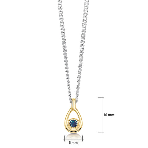 London Blue Topaz Birthstone Petite Droplet Pendant in Silver & 9ct Yellow Gold by Sheila Fleet Jewellery