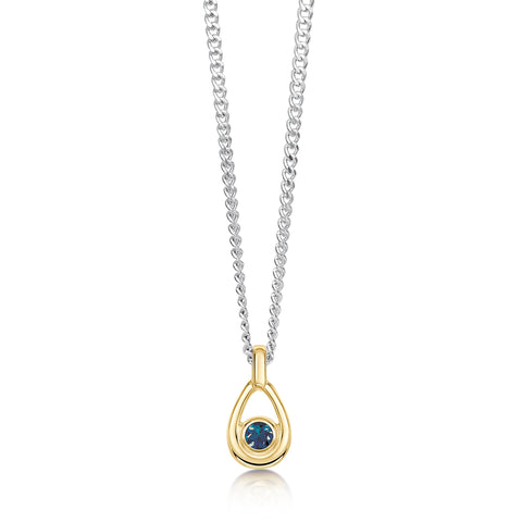 London Blue Topaz Birthstone Petite Droplet Pendant in Silver & 9ct Yellow Gold by Sheila Fleet Jewellery