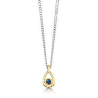 London Blue Topaz Birthstone Petite Droplet Pendant in Silver & 9ct Yellow Gold by Sheila Fleet Jewellery