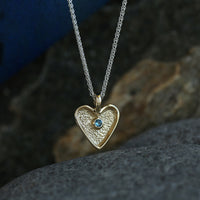 Secret Hearts London Blue Topaz Dress Pendant in Silver & 9ct Yellow Gold by Sheila Fleet Jewellery