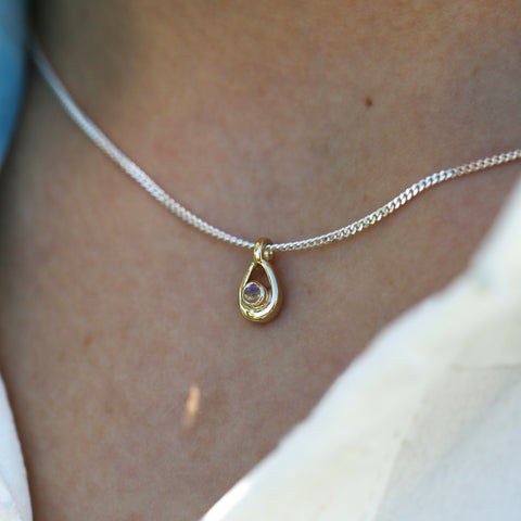 Moonstone Birthstone Petite Droplet Pendant in Silver & 9ct Yellow Gold by Sheila Fleet Jewellery