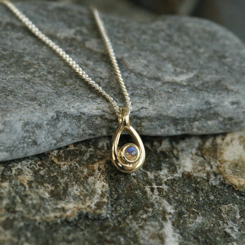 Moonstone Birthstone Petite Droplet Pendant in Silver & 9ct Yellow Gold by Sheila Fleet Jewellery