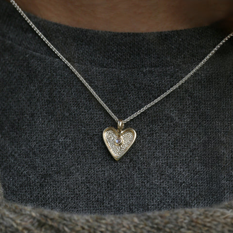 Secret Hearts Moonstone Dress Pendant in Silver & 9ct Yellow Gold by Sheila Fleet Jewellery